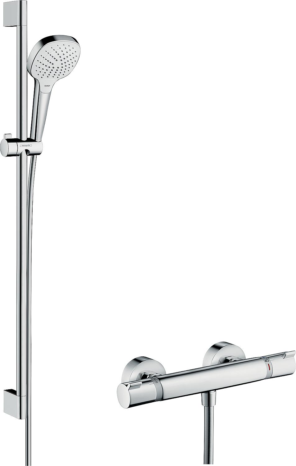 Hansgrohe Croma Select E Vario shower thermostat set, 900 mm shower rail, 110 mm hand shower and chrome shower hose