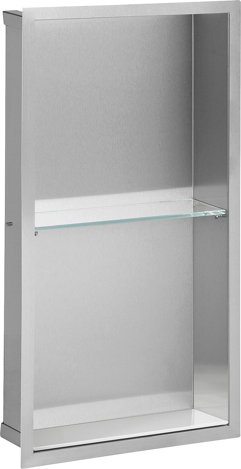 Niche murale à 2 compartiments L x H x P : 324 x 624 x 150 mm, panneau arrière en verre blanc