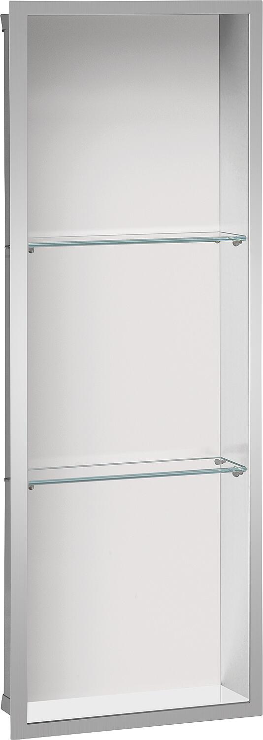Niche murale à 3 compartiments (L x H x P) : 324 x 924 x 150 mm, panneau arrière en verre blanc
