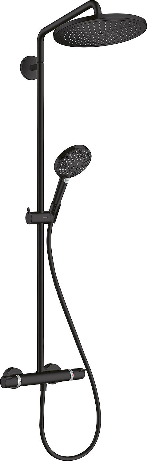 Système de douche Hansgrohe Showerpipe Croma Select S 280 : douchette, pommeau de douche de tête Ø 280 mm avec thermostat, noir mat