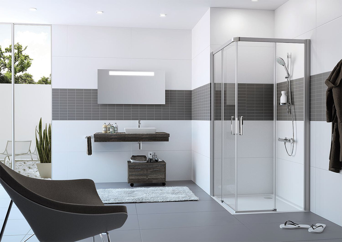 Hüppe Classics 2 EasyEntry corner shower enclosure with 2 sliding doors + 2 fixed panels, 985-1010mm
