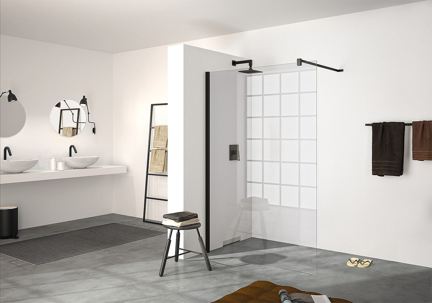 Hüppe modular walk-in glass shower enclosure with wall profile set, WxHxD: 1090-1210x2000x6 mm ETC silver matt