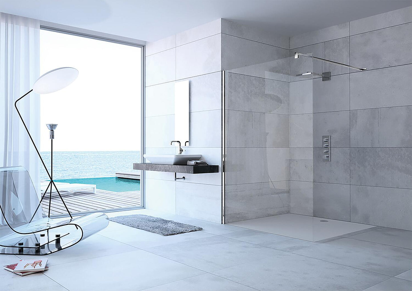 Hüppe modular walk-in glass shower enclosure with wall profile set, WxHxD: 1090-1210x2000x6 mm ETC silver matt