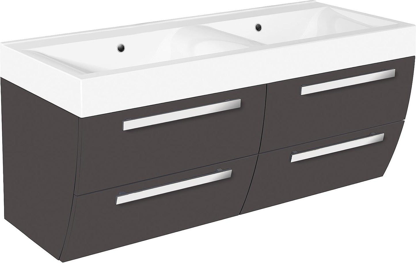 WTU+Mineral cast iron sink ENNA, graphite high gloss, 4 drawers, 1200x544x500mm