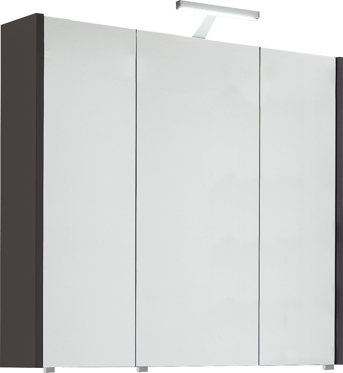 Mirror cabinet with lighting, anthracite high gloss, 3 doors, 850x750x188mm