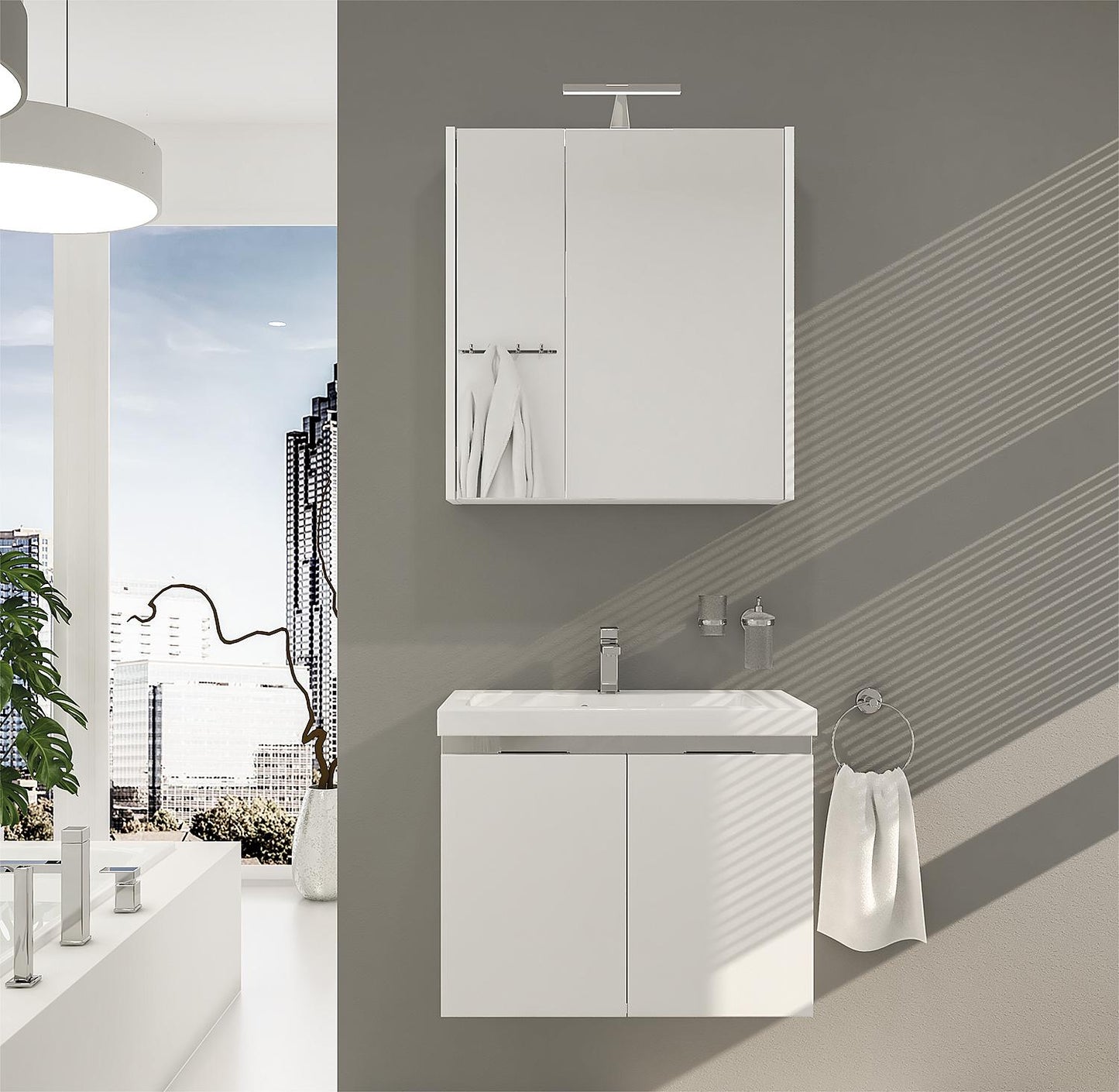 Ensemble de meubles de salle de bains Eola, largeur 710 mm, avec 2 portes à charnières