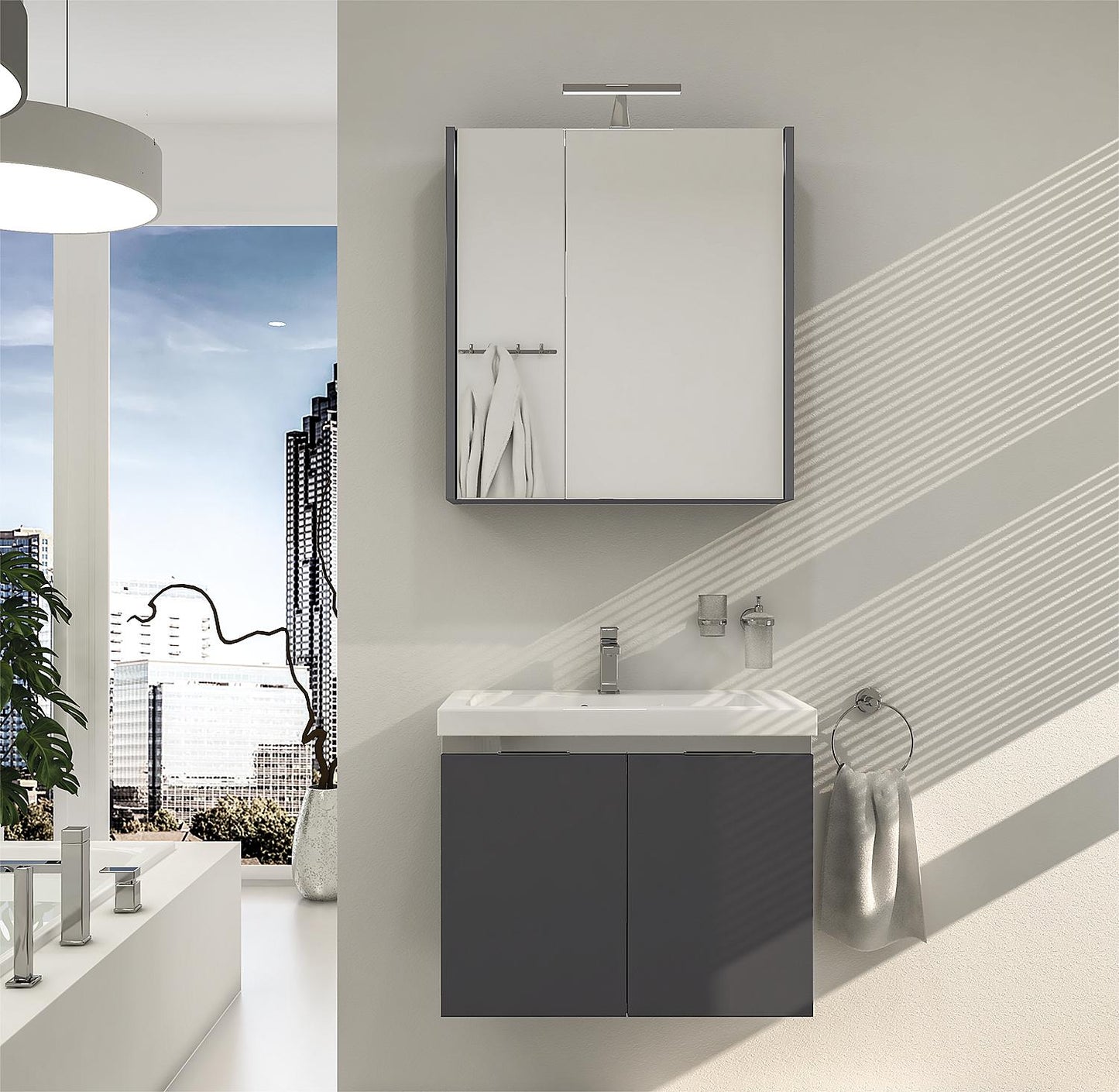 EOLA bathroom furniture set, 2 doors, anthracite high gloss, width 700 mm