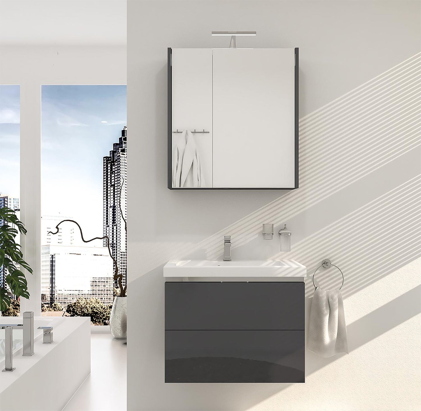 EOLA bathroom furniture set, anthracite matt, 700mm wide, 2 drawers