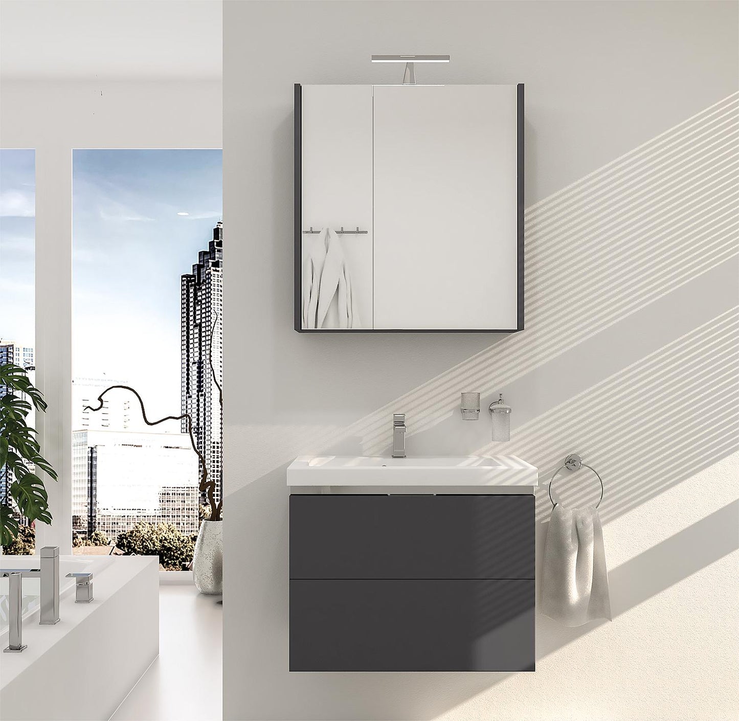 EOLA bathroom furniture set, anthracite matt, 700mm wide, 2 drawers