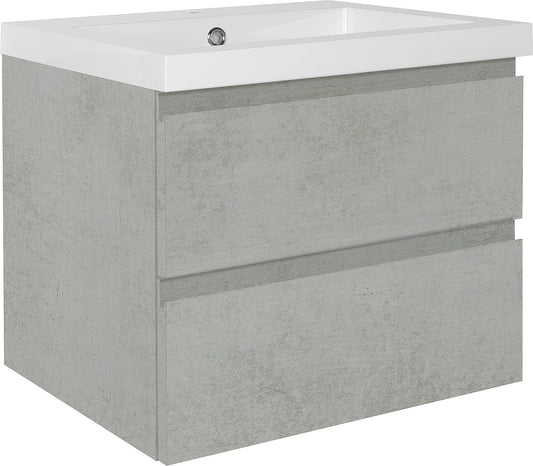 Lavabo en fonte WTU+Mineral ELAI, décor pierre gris chêne, 2 tiroirs, 610 x 550 x 510 mm