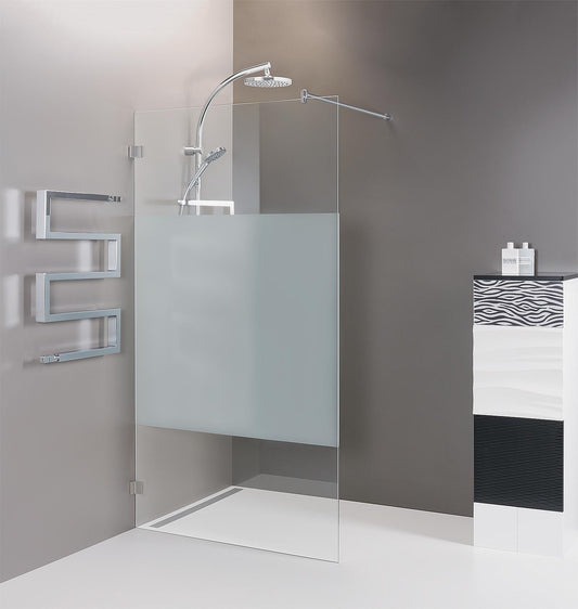 Walk-In Glasduschwand Esy mit innenbünd. Wandbeschlägen + Stabi.-Stange 1480x2000x8 mm Siebdruck mittig ESG mit ETC