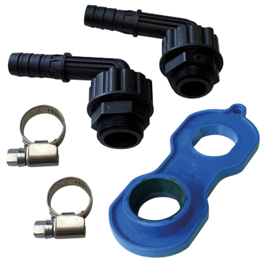 Tap adapter set for faucets, M22 x DN20 (3/4") and M24 x DN20 (3/4"), with two hose clamps and aerator wrench