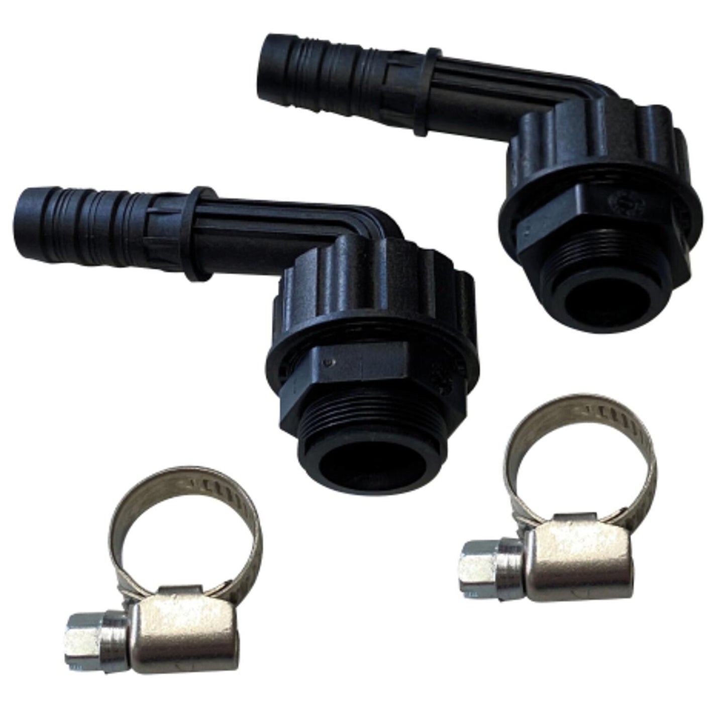 Kit d'adaptateurs pour robinets, M22 x DN20 (3/4") et M24 x DN20 (3/4"), avec deux colliers de serrage.