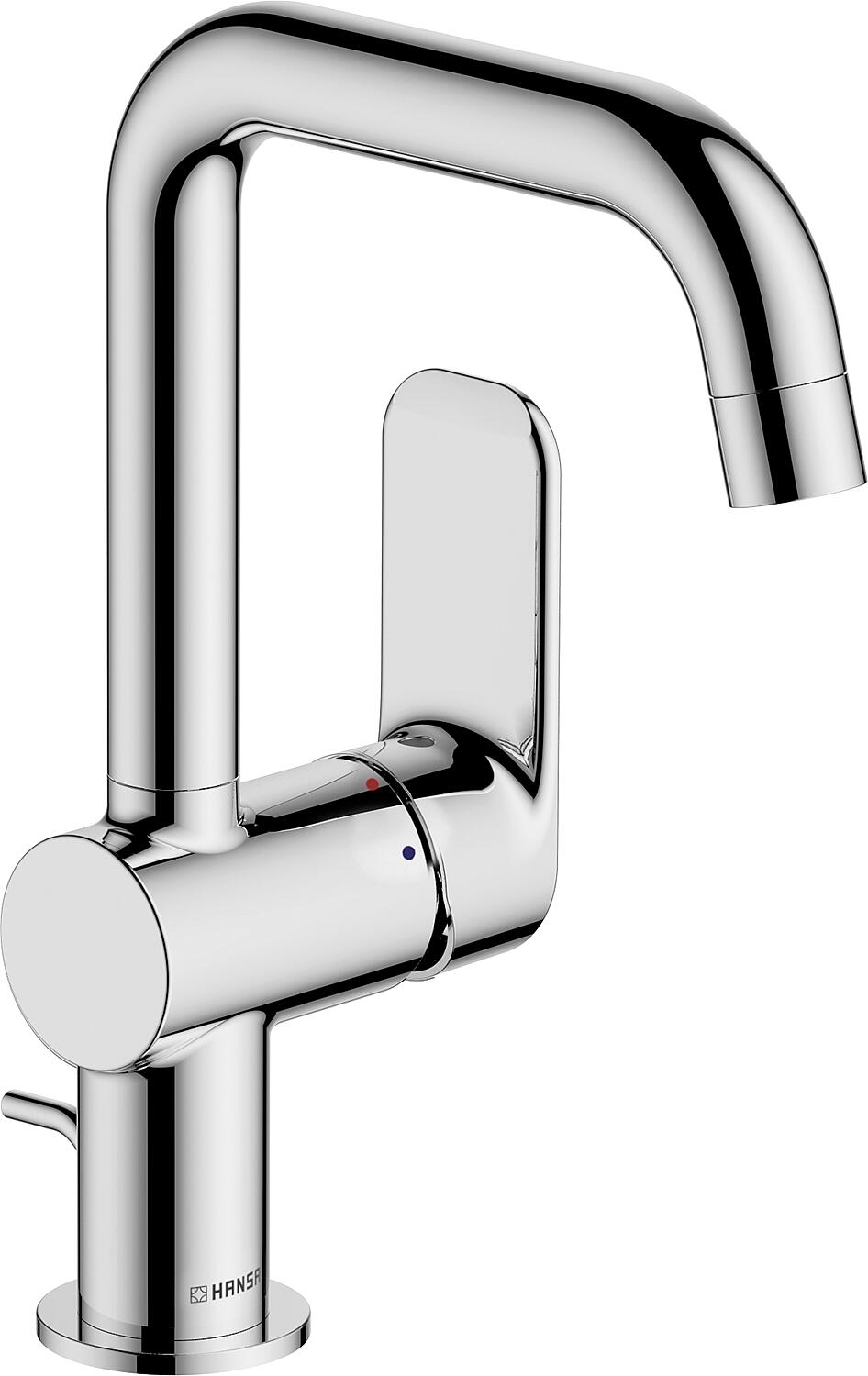 Hansabasic basin mixer, 150 mm projection, side-mounted lever, chrome, without waste fitting