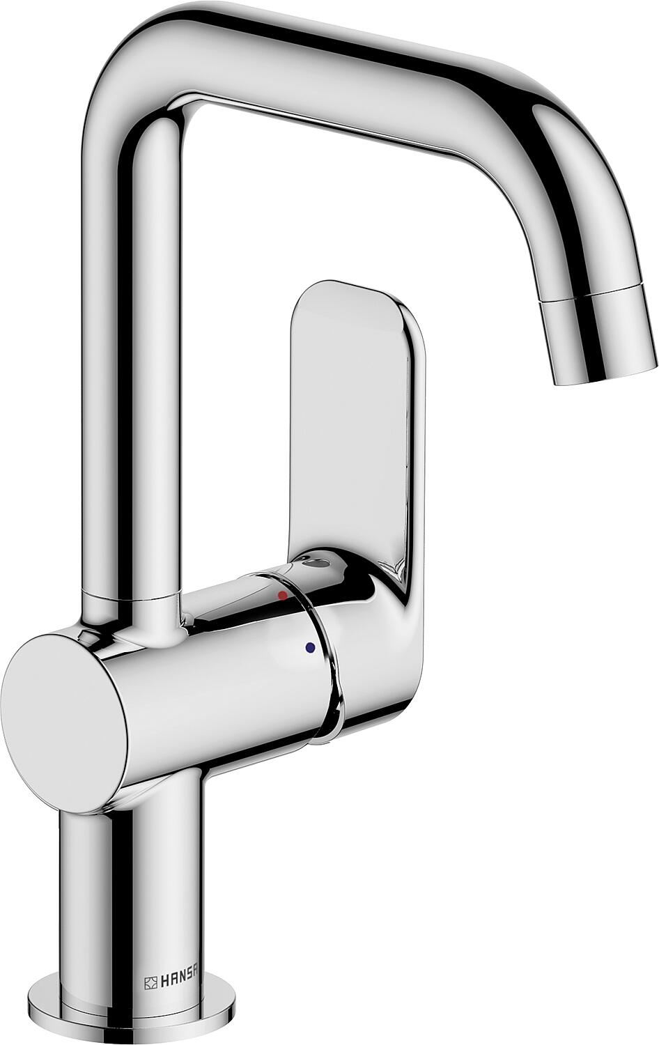Hansabasic basin mixer, 150 mm projection, side-mounted lever, chrome, without waste fitting