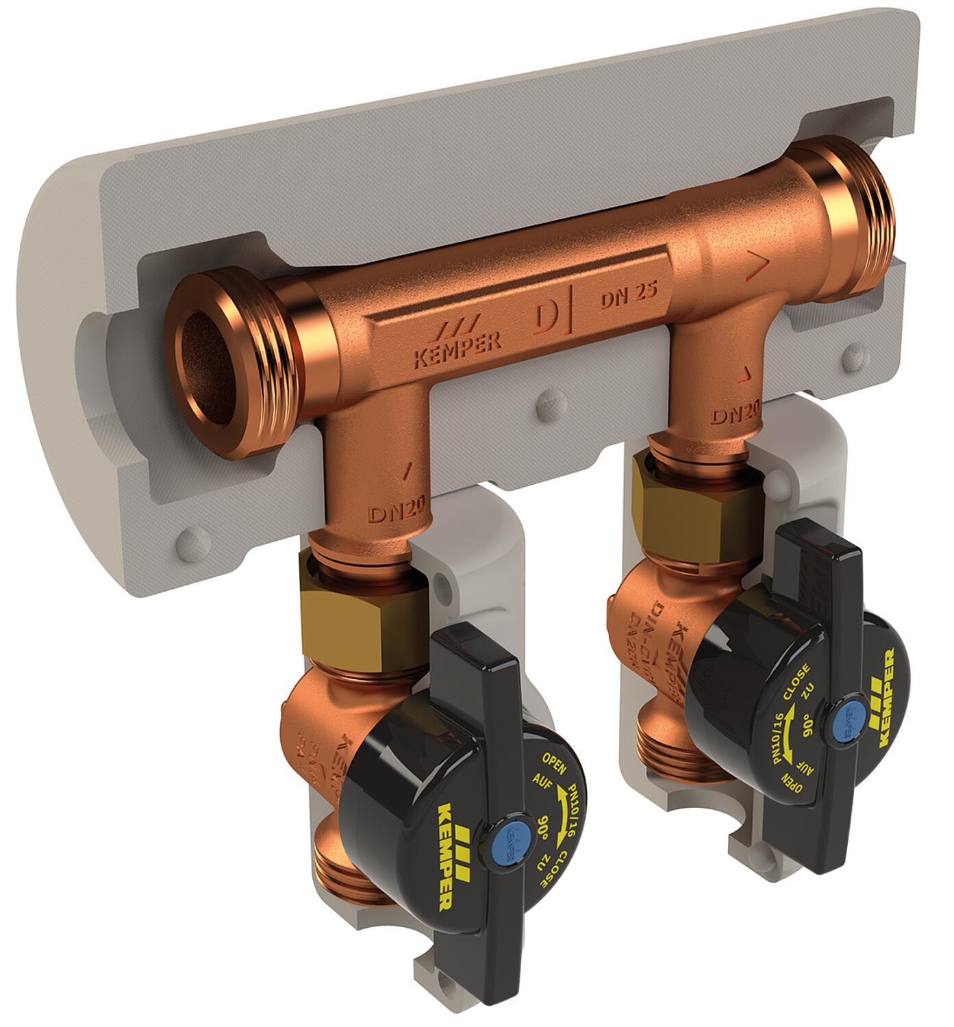 KHS-Venturi flow divider group, DN25 (1") x DN20 (3/4"), male thread, surface mounting