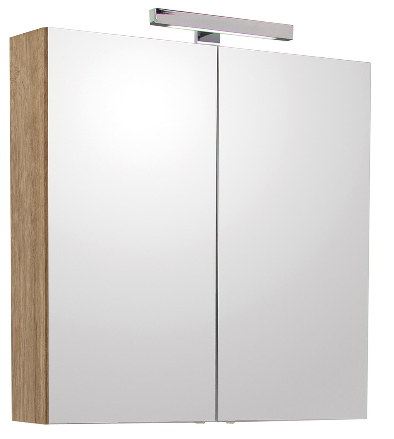 Estra mirror cabinet with LED lighting, knotty oak, 2 doors, 700x770x208mm