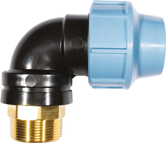 90° angle fitting with external thread, brass, 63mm x 2"