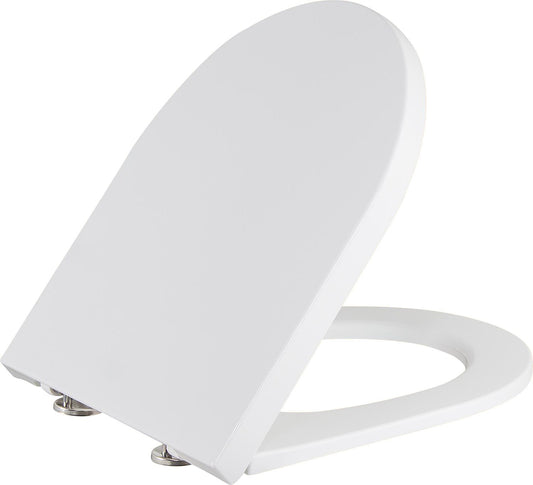 Abattant de toilette compact AIMERA à fermeture amortie, Duroplast blanc, charnières en acier inoxydable