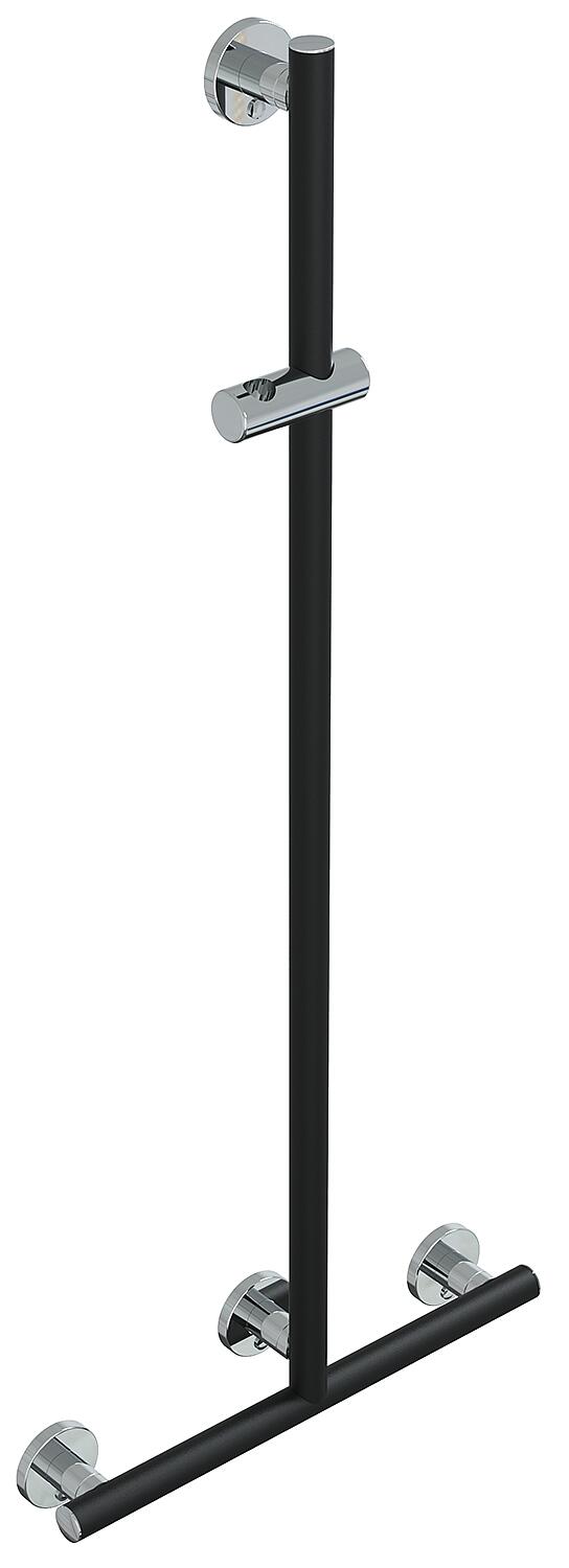 Elida Plus shower handrail with shower bar, matte black chrome, WxHxD: 500x1200x87mm