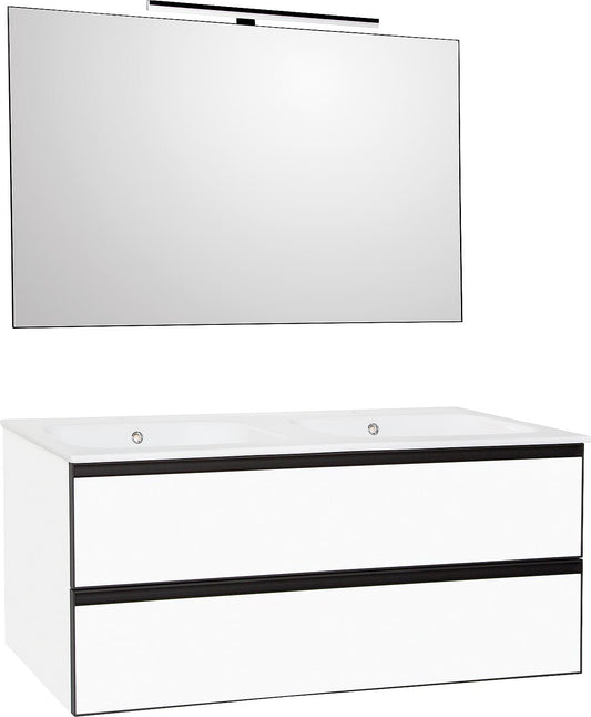 Ensemble de meubles de salle de bains Benaro en blanc mat avec vasque en céramique blanche