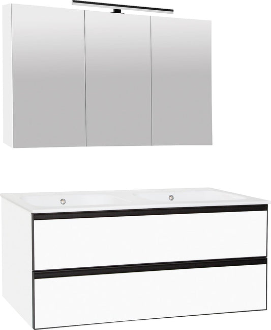 Ensemble de meubles de salle de bains Benaro en blanc mat avec vasque en céramique blanche