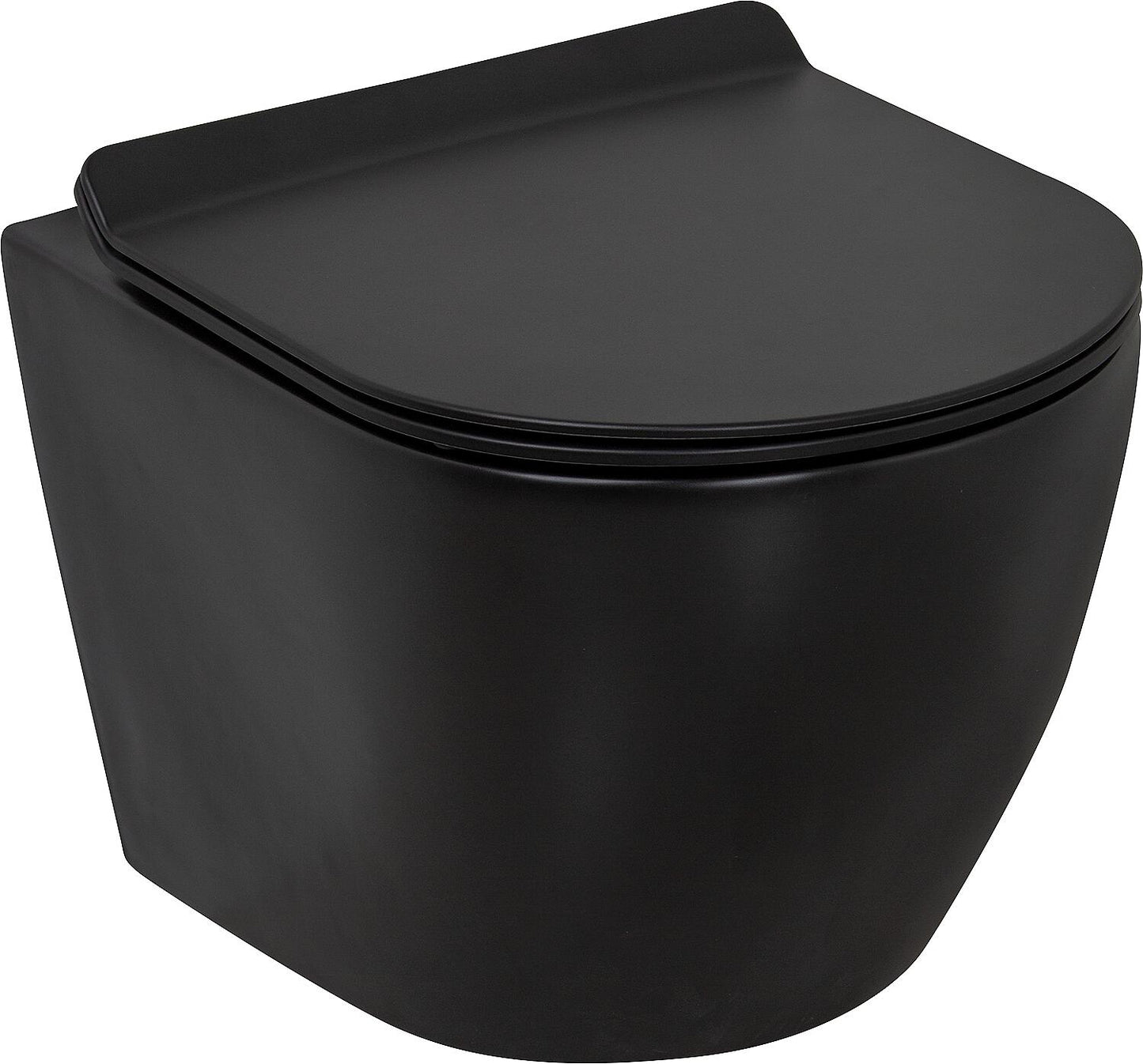 Arax wall-hung, deep-flush, rimless toilet with silent flush, 370x370x485mm + toilet seat, matte black