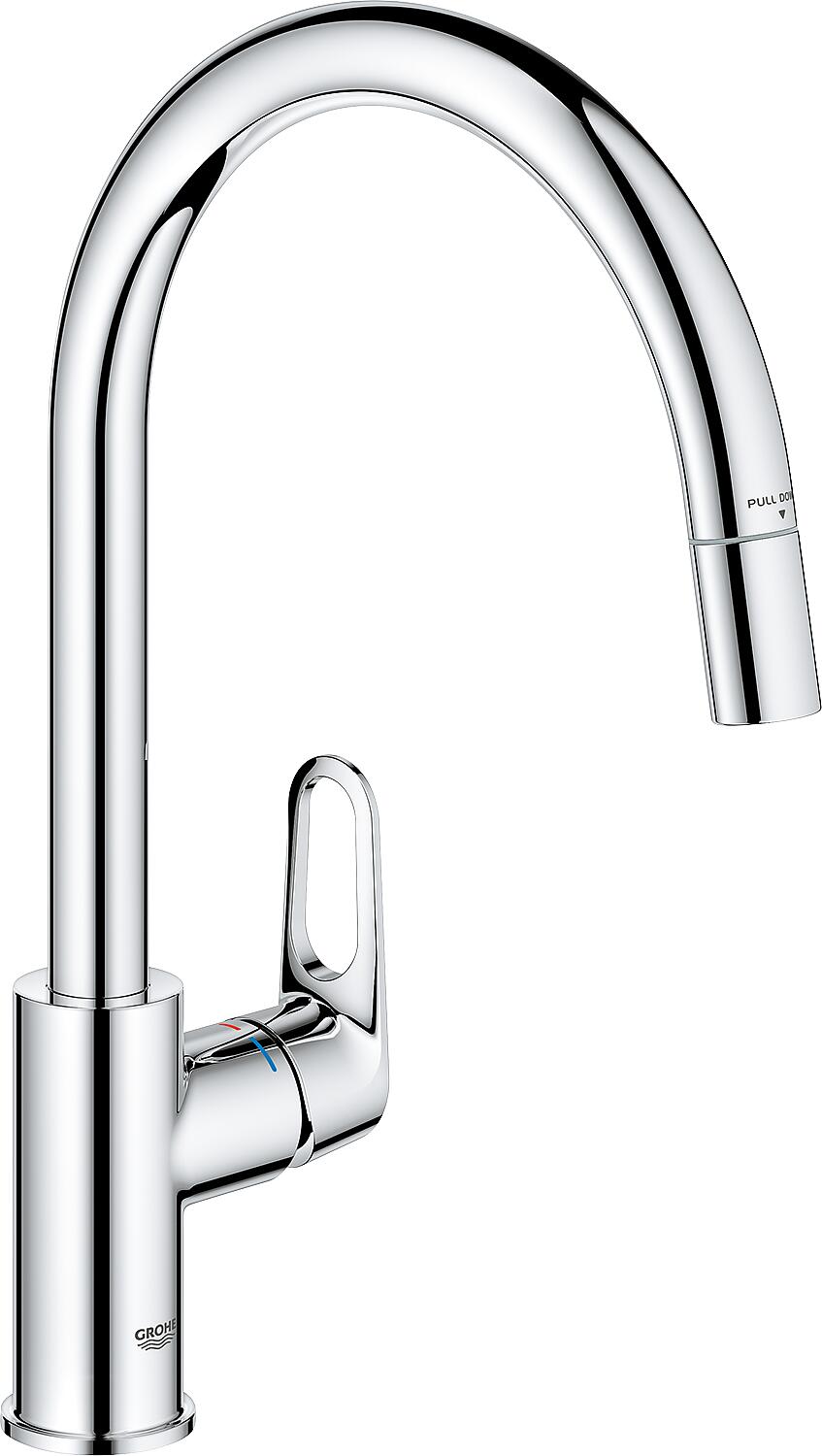 Spültischmischer Grohe BauFlow mit herausziehbarem Auslauf Schwenkauslauf, Ausladung 215mm chrom