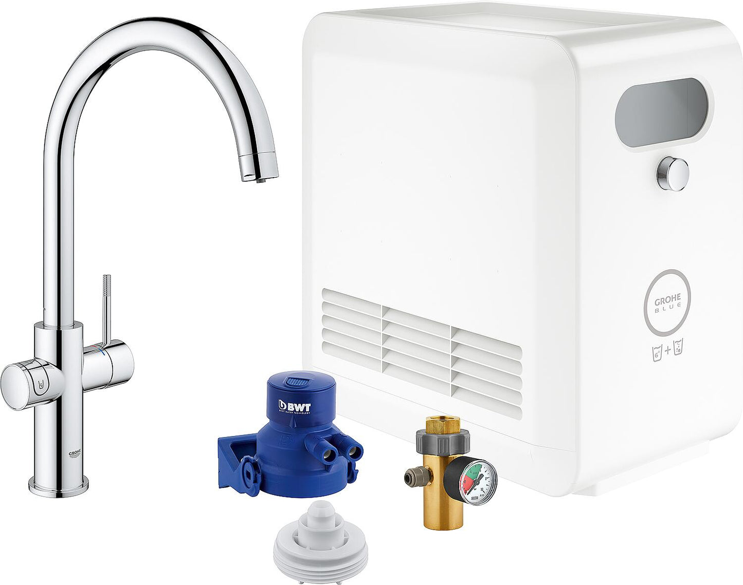 Spültischmischer Grohe Blue Professional Starter Kit, C-Auslauf chrom mit Kühler