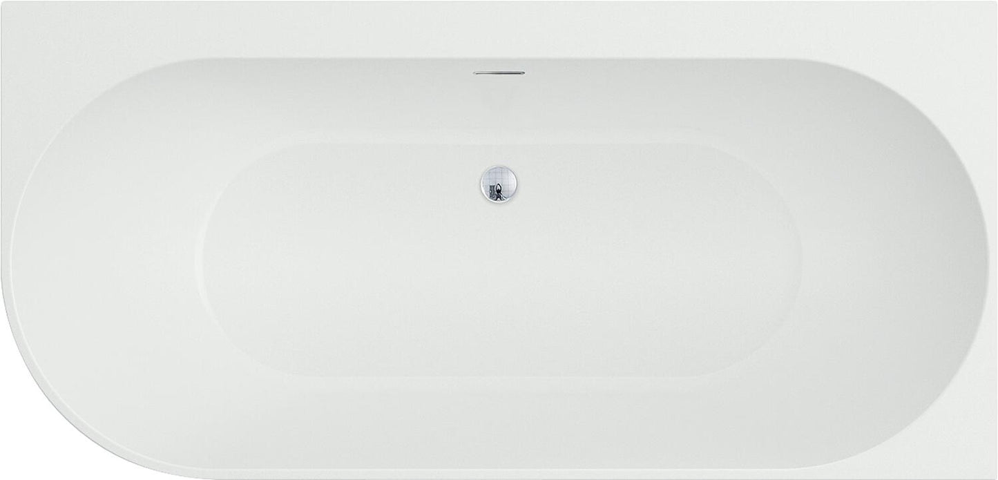 Corner bathtub Arnon WxHxD: 1660x580x800mm, curved on the left, without drain fitting, with overflow hole, white acrylic