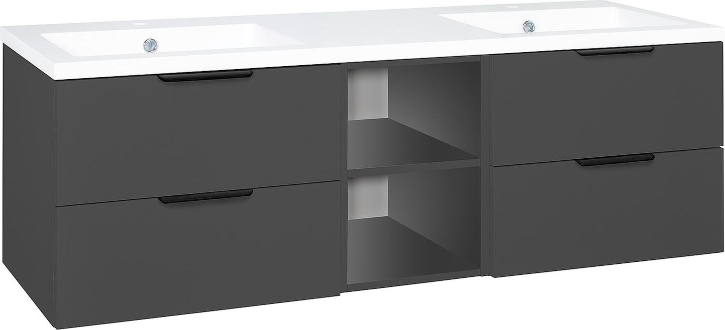 Chauffe-eau WTU + Mineral en fonte LOSSA 4 tiroirs + 2 étagères ouvertes anthracite mat largeur 1550 mm