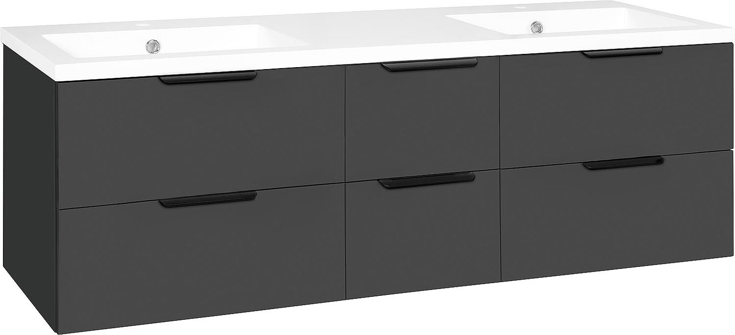 WTU + Mineralguss-WT LOSSA 6 Auszüge anthrazit Hochglanz Breite 1550 mm