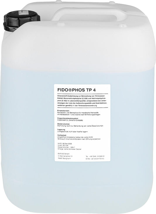 Solution de dosage FIDO®PHOS, principes actifs pour le post-traitement de l'eau potable, TP 20 litres