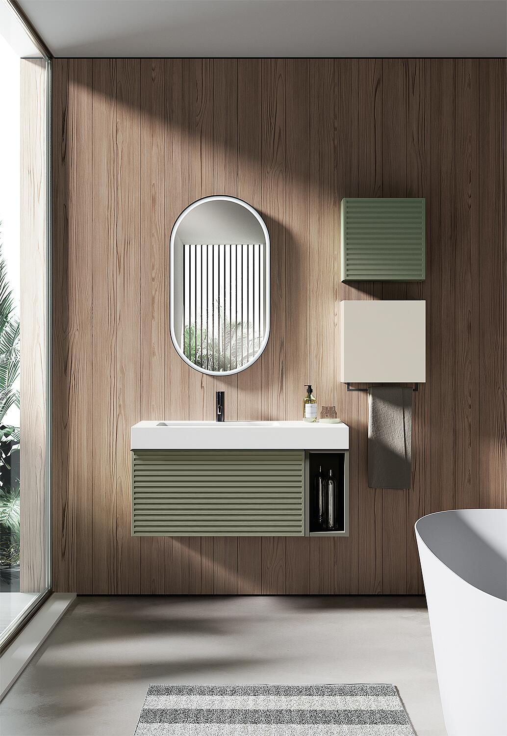 Bathroom furniture set Blies Carbon Grey with LED mirror, open shelf and washbasin