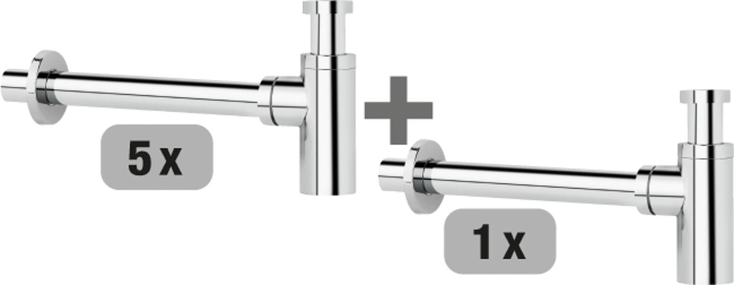 Aktions-Set: 5x Design-Geruchsverschluss Messing verchromt  DN 32 (1 1/4") x 32 mm + 1x Gratis