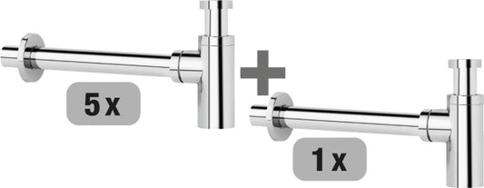 Offre spéciale : 5 pièges à odeurs design en laiton chromé DN 32 (1 1/4") x 32 mm + 1 piège à odeurs gratuit