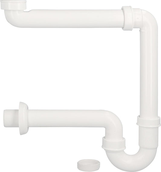 Siphon tubulaire en plastique blanc, peu encombrant, DN40 (1 1/2") x 40 mm, avec réducteur à DN 32 (1 1/4")
