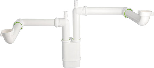 Siphon double pour évier peu encombrant