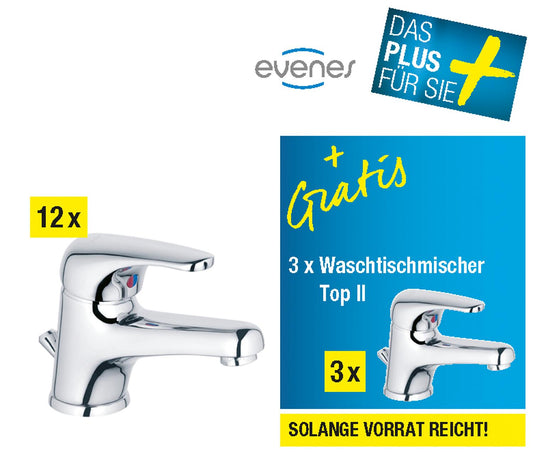 Washbasin mixer Top II, projection 118mm chrome with closed lever 12+3 pieces