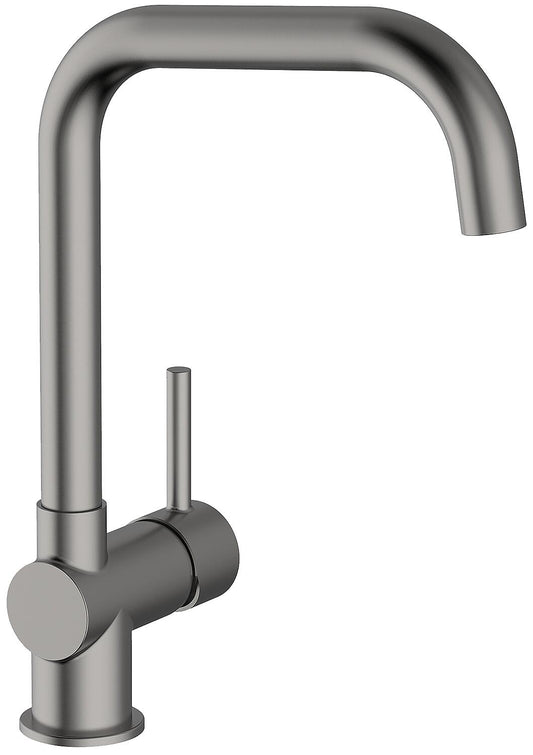 Robinet mitigeur de cuisine rond Nevado avec bec pivotant, saillie 192 mm, nickel brossé