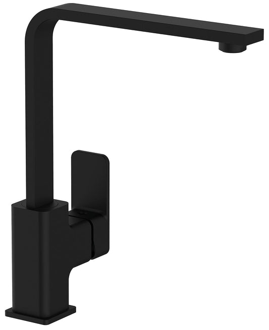 Robinet mitigeur de cuisine carré Nevado avec bec pivotant, saillie de 207 mm, noir mat