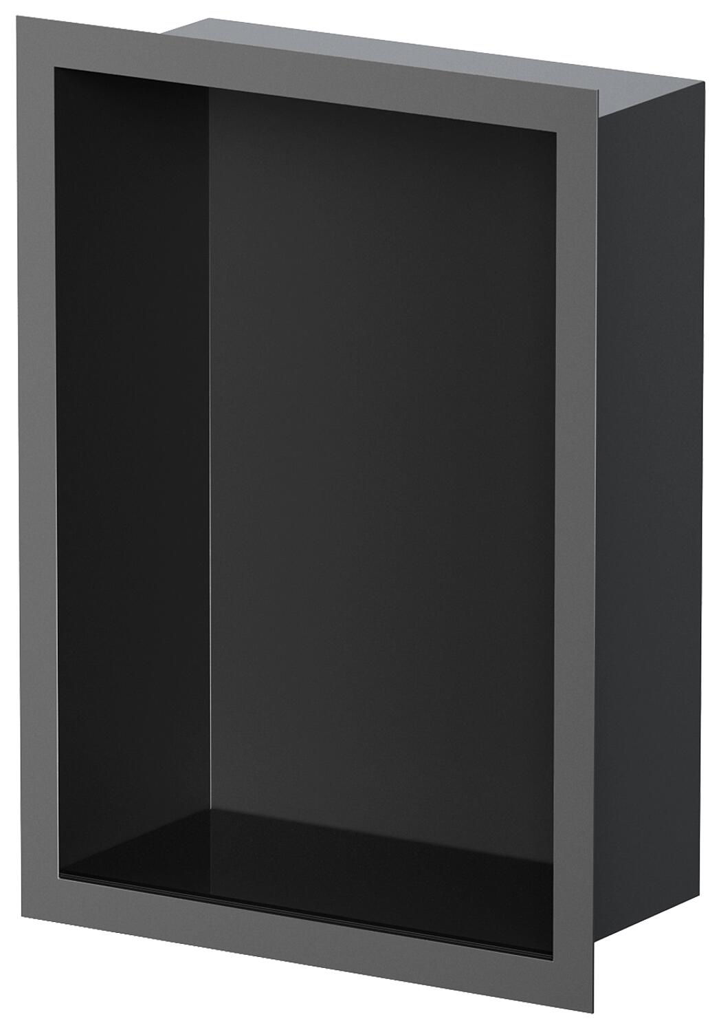 Wall niche for wet areas with mounting frame and sealing sleeve 234x324x100mm, black powder-coated