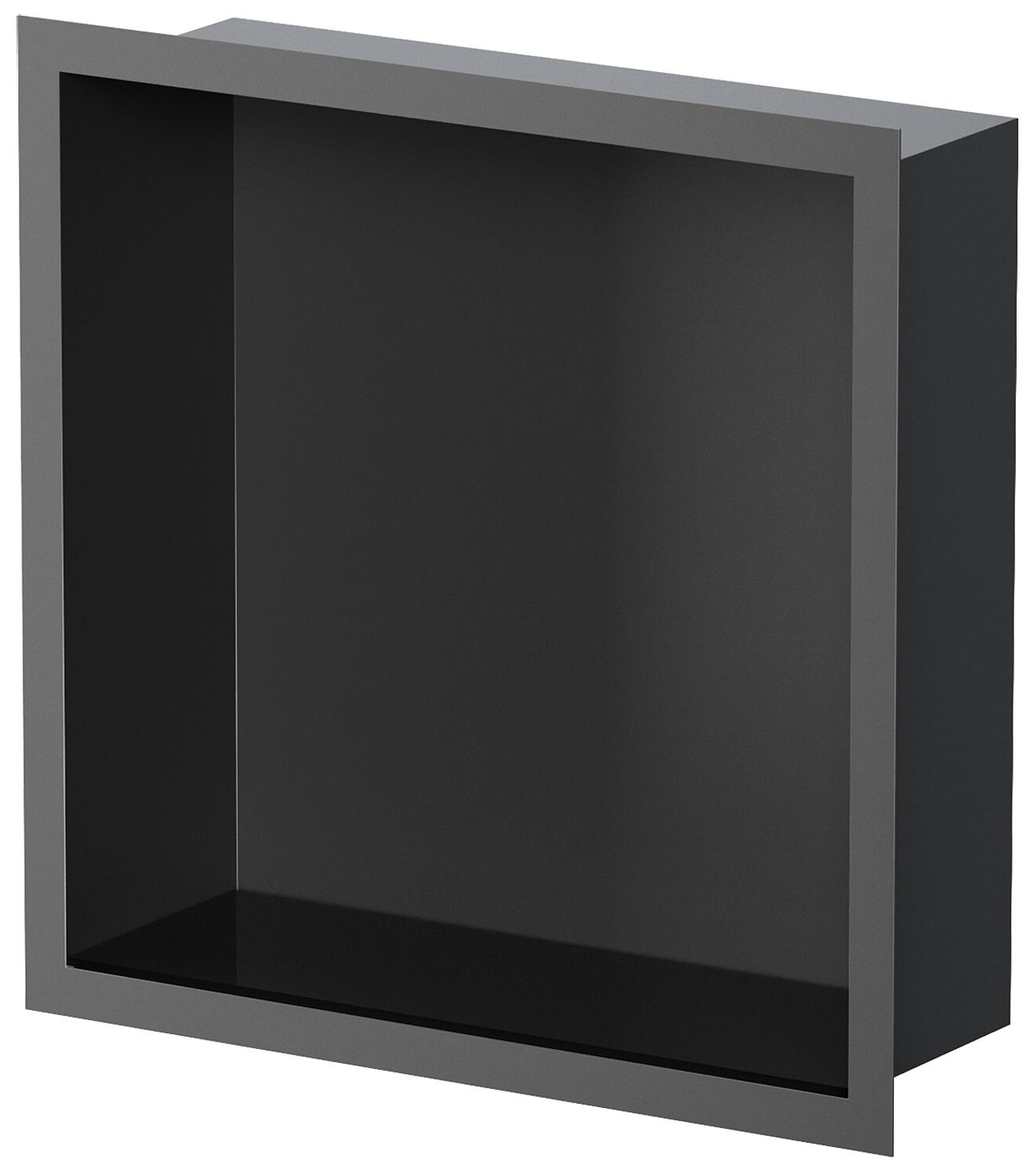 Wall niche for wet areas with mounting frame and sealing sleeve 324x324x100mm, black powder-coated