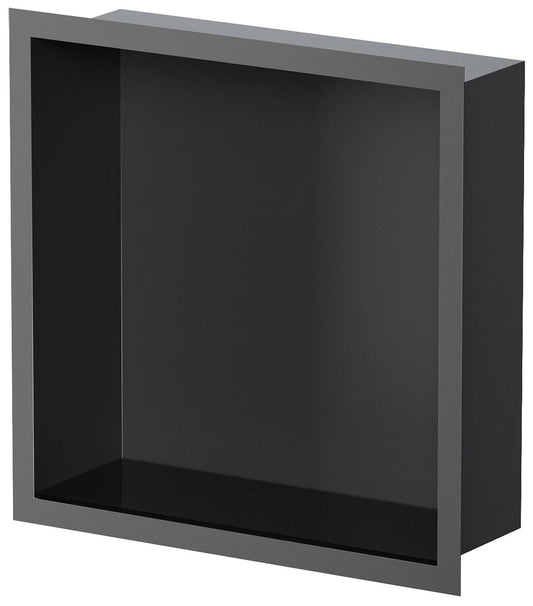 Wall niche for wet areas with mounting frame and sealing sleeve 324x324x100mm, black powder-coated