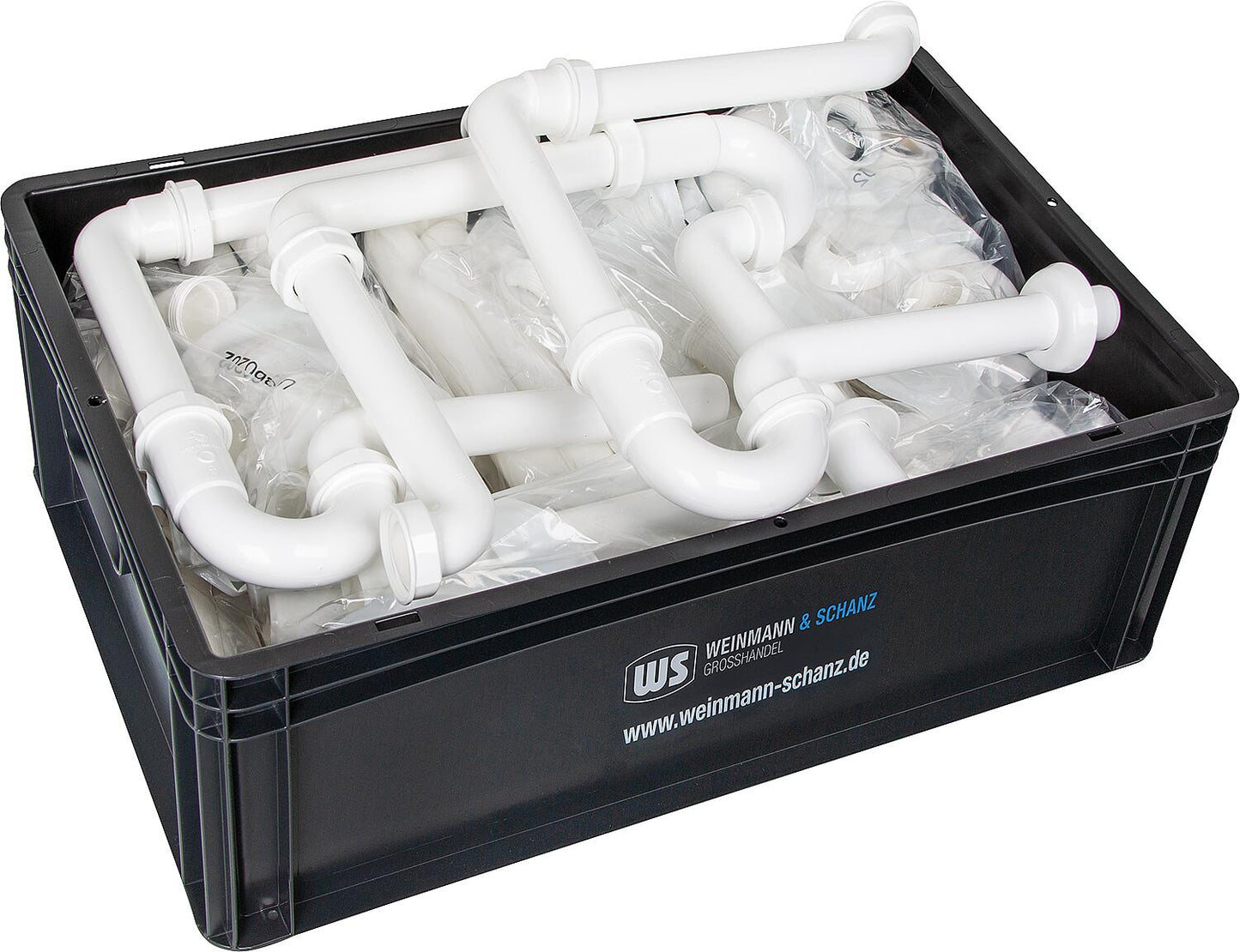 Siphon tubulaire compact, en plastique blanc, format économique, DN32 (1 1/4") 32 x 230 mm, boîte WS incluse