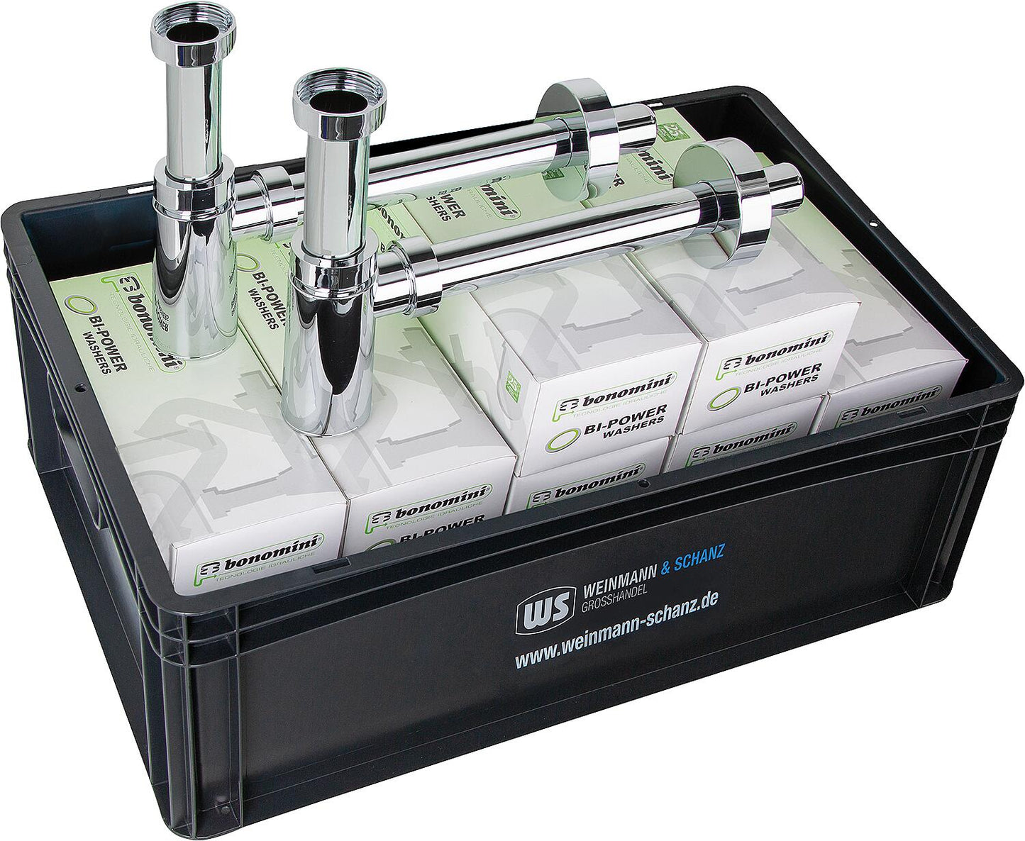 Design-Siphon, ABS verchromt, Vorteilspaket, DN32 (1 1/4") 32 x 240mm inkl. WS-Box