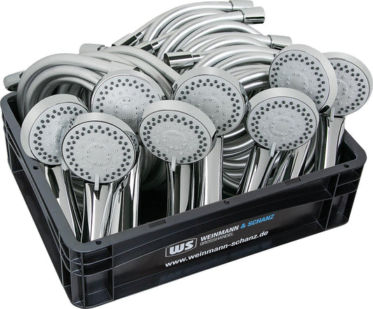 Ensemble de douche comprenant 8 flexibles de douche de 160 cm et 8 douchettes Optima, boîte WS incluse