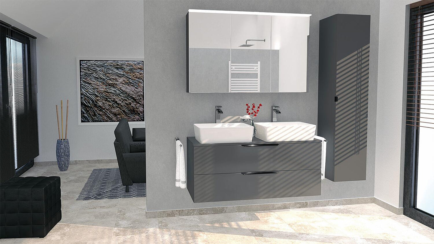 LOSSA bathroom furniture set with LED mirror cabinet, Cortina knotty oak, 2 drawers, 2 siphon cutouts, without washbasin, width 1200 mm