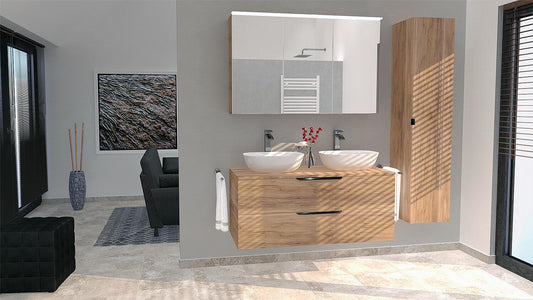 Ensemble de meubles de salle de bains LOSSA avec 2 tiroirs en façade et 2 découpes pour siphon, largeur 1208 mm