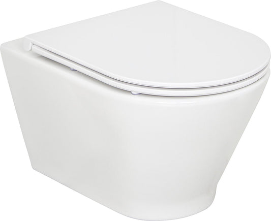 Ensemble combiné : WC suspendu Alaseja, à chasse d'eau profonde et sans bride, et abattant de WC Edoma Sandwich à fermeture ralentie.